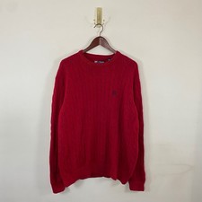 Vintage Chaps Cable Knit Crewneck Sweater Cotton Red Men's Xl Fisherman Preppy