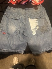 Y2k Jnco Skull Jean Shorts Embroidered Size 38 Read B2