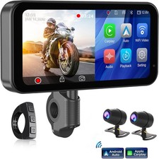 Motorcycle DVR, 6.25" Wireless CarPlay Android Auto with Dual 1080P HD Dash Cam