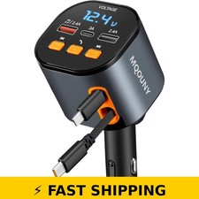 MQOUNY 5 in 1 Retractable Car Charger with Bluetooth 5.3 FM Transmitter