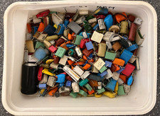 Mixed Lot of Vintage and New Capacitors in Plastic Container - Electronics Spare