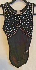 Youth Sleeveless Velvet Black & Silver Bodysuit Sz. M