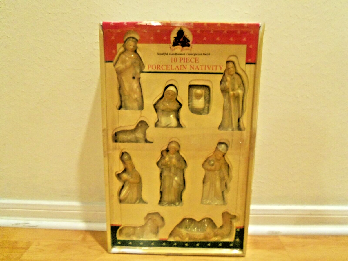 10 Piece Porcelain Nativity Set Holiday Classics Hand Painted