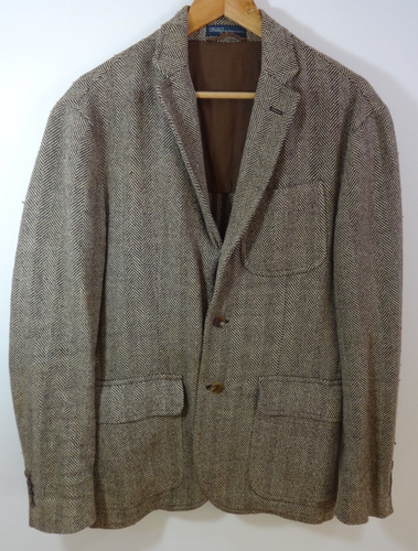 Vintage Tweed Jacket Blazer RALPH LAUREN POLO Brown Herringbone Mens Large 42