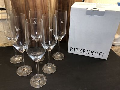 6 Ritzenhoff Champagne Grey Goose  Vodka Cocktail Flute Glasses Embossed Foot