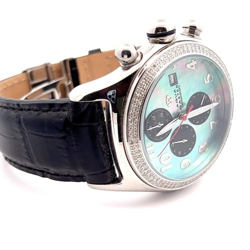 Aqua Master Herren Mopp Zifferblatt 1,5ct Diamant Lünette Lederband Uhr W#22_8 - Bild 2 von 4
