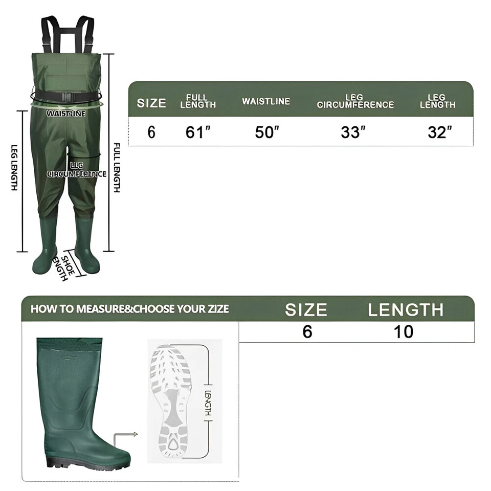 Fishing Chest Waders Fly Hunting Waterproof Stocking Foot Wader Pants with Boots - Image 2 of 4
