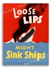 1942 “Loose Lips Sink Ships” Vintage Style WW2 Poster - 24x32