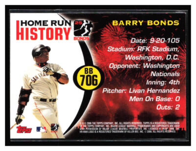 バーリーボンズ 2006 Topps #BB 706 Barry Bonds | eBay
