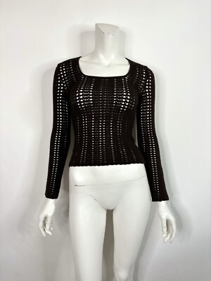 Vtg Dolce & Gabbana Dark Brown Open Wool Knit Top S 40