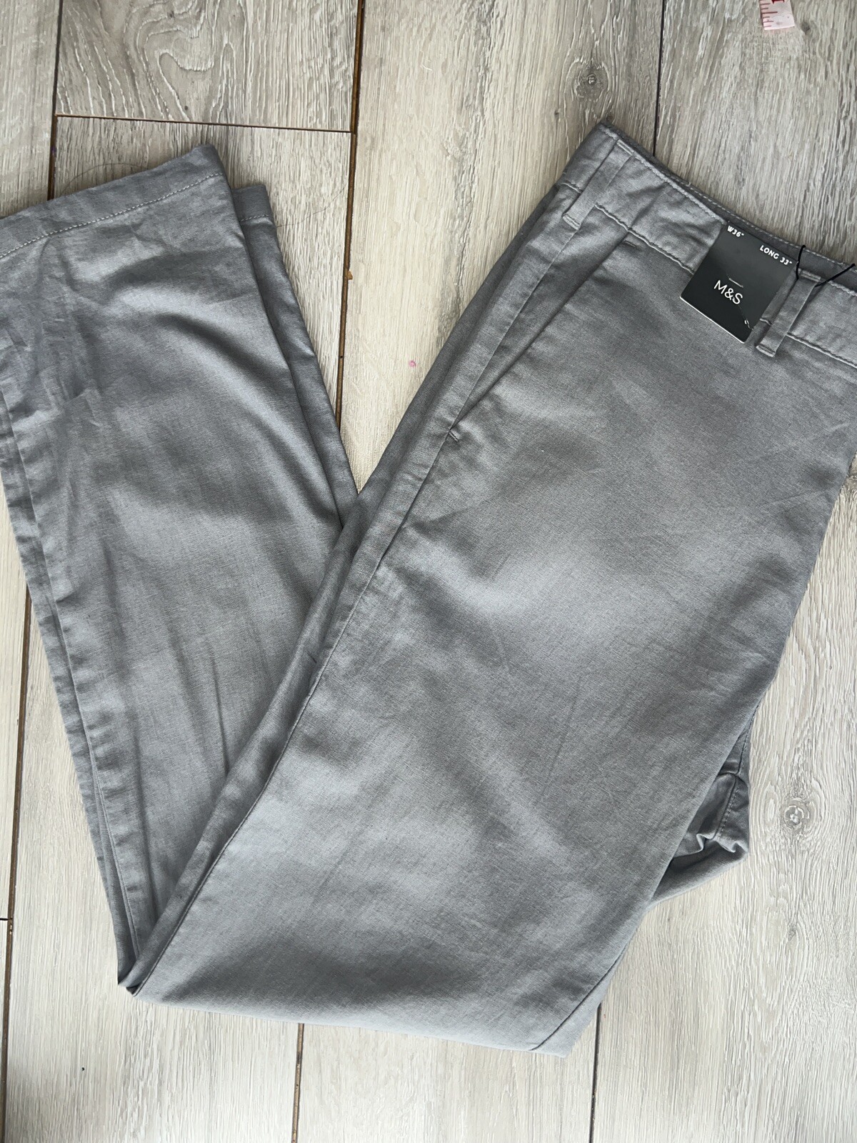 MARKS & SPENCER MENS GREY LINEN & COTTON BLEND TROUSERS  36 X 33L Regular Fit