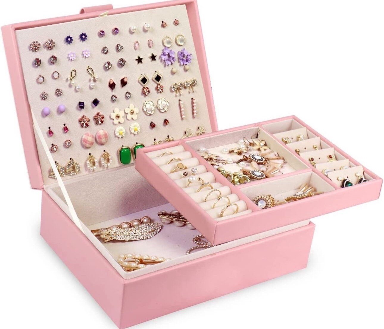 Jewelry Organizer Box, PU Leather Jewelry Boxes Necklaces Rings Earrings Holder-image