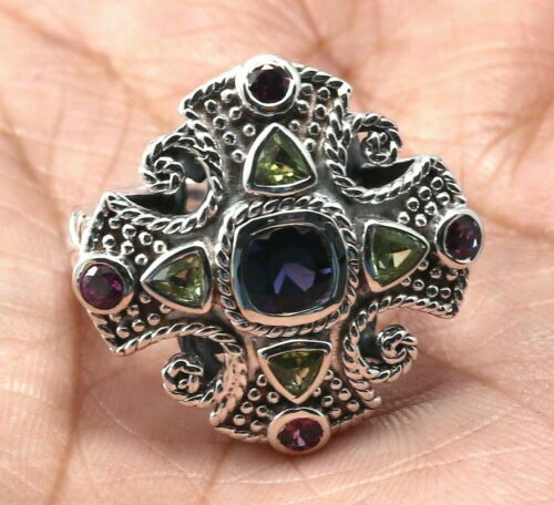 Huge 49 Ct Natural Genuine Rainbow Mystic Fire Topaz Gems Silver Ring Sz 7 8 9 E - Foto 8