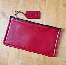Mint Vintage 80s 90s Coach 7170 Red Leather Skinny Case Make Up Kit Cosmetic Zip