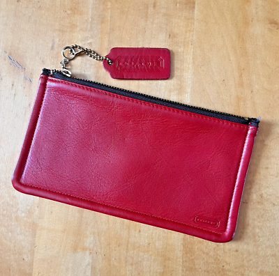 Mint Vintage 80s 90s Coach 7170 Red Leather Skinny Case Make Up
