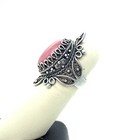 Vintage Turkish Sterling Silver Rhodonite Ring Ornate Filigree Size 5.5 Estate — photo 3