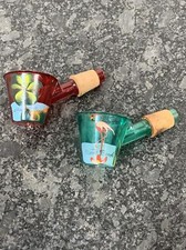 Lot Set of 2 The Slip-Seal Co. Miami Beach Florida Hard Plastic Jiggers Blue Red
