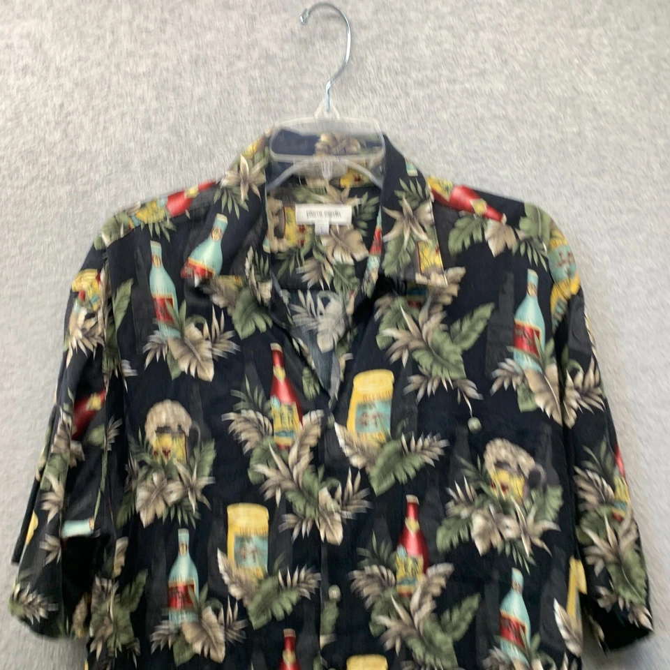 Pierre Cardin Shirt Adult Large Black Beer Floral Palms Print Rayon Viscose Mens - Image 2 of 4