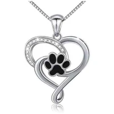 Black Dog Paw Heart Necklace For Women Chain Cute Pendant Necklace Party Gift