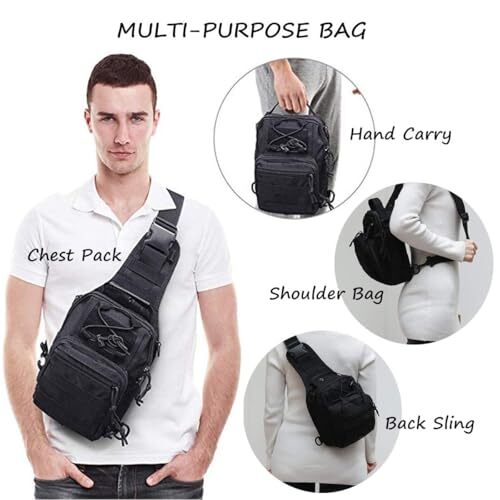 Tactical Shoulder Sling Bag Small Outdoor Chest Pack for Men Traveling, Black - Bild 5 von 6