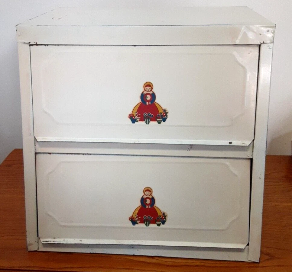 Vintage 1940's 1950's 2 Door Metal Tin Vented Bread Box Pie Safe Double Shelf