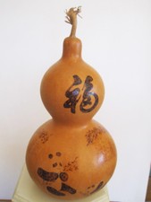 HAND PAINTED Giant Panda with Chineser symbols Gourd 11 in high