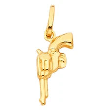 14K Yellow Gold Revolver Handgun Charm Pendant For Necklace or Chain
