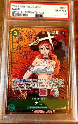 PSA 10 Nami One Piece Card Game Paramount War Alt Art OP02-036 SR