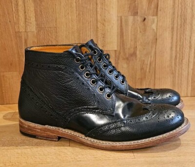 Ladies Bertie Black Leather Brogue Style Lace Up Ankle Boots Size - Main Image