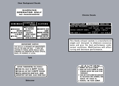 HONDA Z50 1978 WARNING LABEL DECAL SET REPRO Z50A Soft Tail Z50J