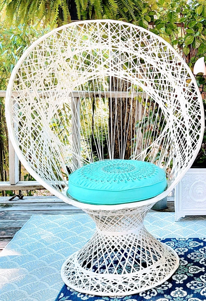  Sillas Russell Woodard hiladas de fibra de vidrio mediados de siglo pavo real Hollywood Regency  Foto 3 de 4