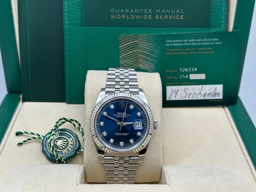Rolex Datejust 41 126334 Blue Diamond Dial Stainless Steel Jubilee Box Paper