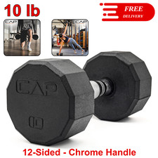 10lb CAP Barbell Coated Rubber Hex Dumbbell Weight, Single, 12-Sided Chrome Hand