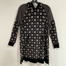 Simply Vera Vera Wang Velour Hooded Gown Womens Large Black Snowflake Print