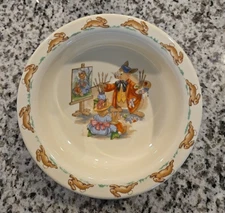 England Royal Doulton Bunnykins Portrait Painting Rimmed Bunny Cereal Bowl 1936
