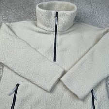 J.Crew Size M 1/4 Zip Jacket Fleece Bright Ivory Pockets Sherpa Cozy Layer Comfy