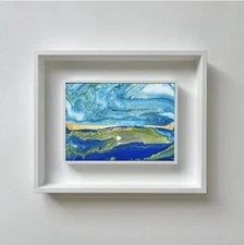 Original Abstract Coastal Painting | Ocean Sky Seascape | Acrylic Pour Art 5x7”