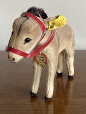 WOW ALL ID VTG Steiff Velvet Donkey Chest Tag, Silver Button  Flag MUST SEE