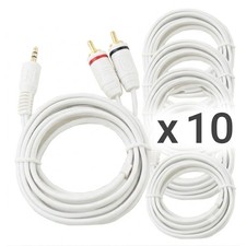 6ft 3.5mm to RCA Audio Cable - White Gold Plated - 10 Pack - New