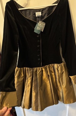 Vintage Laura Ashley Size 6 Party Dress Button Up Velvet Bodice Gold Bottom NWT