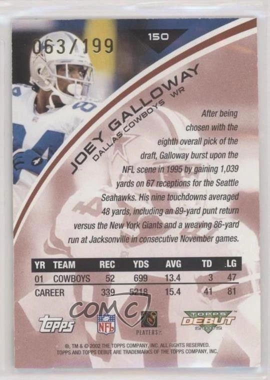 2002 Topps Debut Red /199 Joey Galloway #150 - Image 2 of 2
