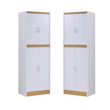 Home Square 4 Shelf Wood Kitchen Pantry Set in White Set of 2