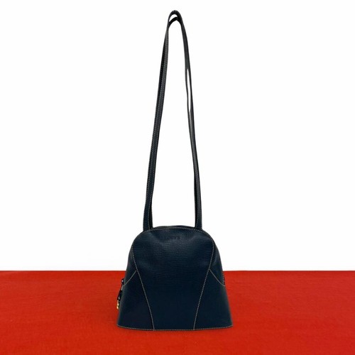 LOEWE Vintage Shoulder Bag Leather Navy Mini Womens Embossed Logo Handbag Tote