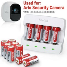 Kratax 3.7V RCR123a Arlo Battery Rechargeable Li-Ion Batteries US Plug Charger