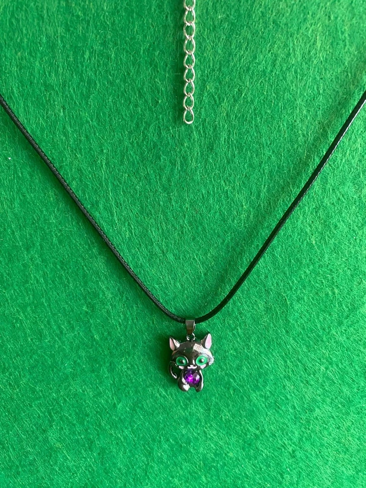 Katzen Anhänger mit  & Schwarzer Lederkette Halskette 