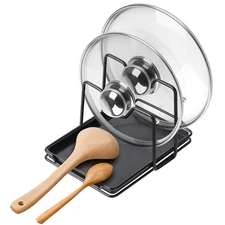 Pot Lid Holder 2 Layers Lids Organizer Multifunctional and Spoon Rest Rack
