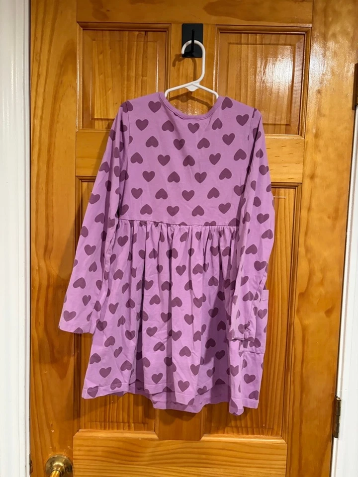 Vestido Hanna Andersson Niñas Talla 8 Púrpura Estampado Corazón 100% Algodón Bolsillo Foto 4 de 4