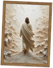 Jesus Walking on Water Wall Art, Frame 3D Textured Hand 16"L x 12"W white jesus