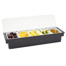 Ice Cooled Condiment Serving Tray, Deck Bar Garnish Caddy, 5 Compartments