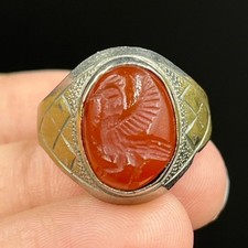 Ancient Roman Bronze Ring With Intaglio Stone